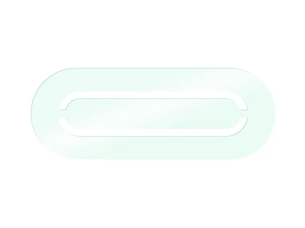 Fränkische Designgitter in ovaler Form, transparent mit einer mittigen Öffnung, auf weißem Hintergrund.
